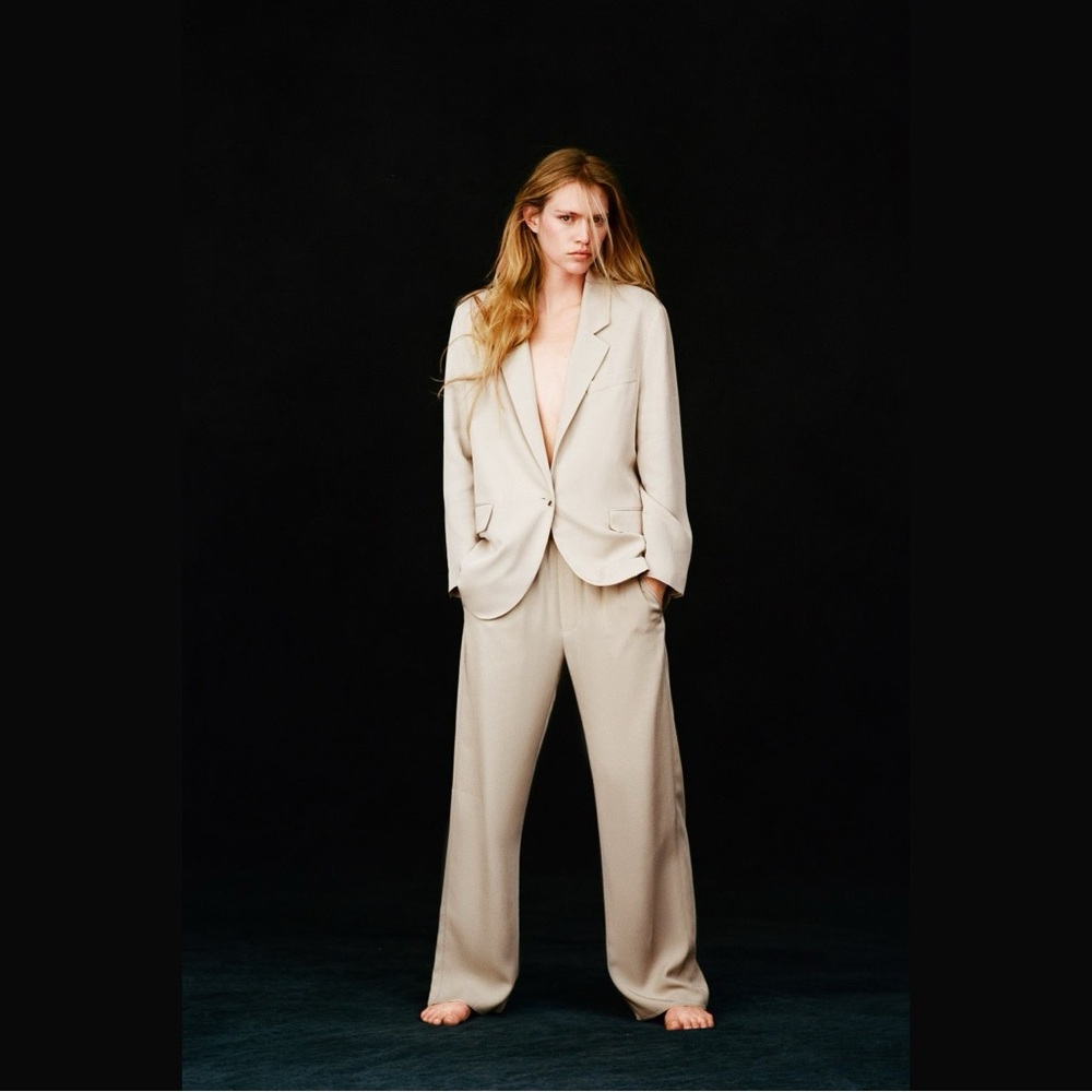 Zara beige flowy straight leg pants - Picture 2 of 5